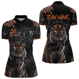 Maxcorners Black And Orange Custom Tiger Darts Polo & Quarter Zip, Dart Shirts For Women Team Dart Jerseys