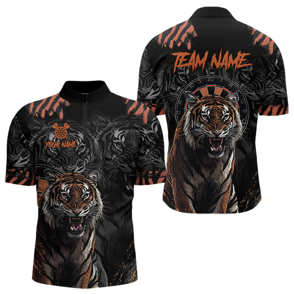 Maxcorners Black And Orange Custom Tiger Darts Polo & Quarter Zip, Dart Shirts For Women Team Dart Jerseys