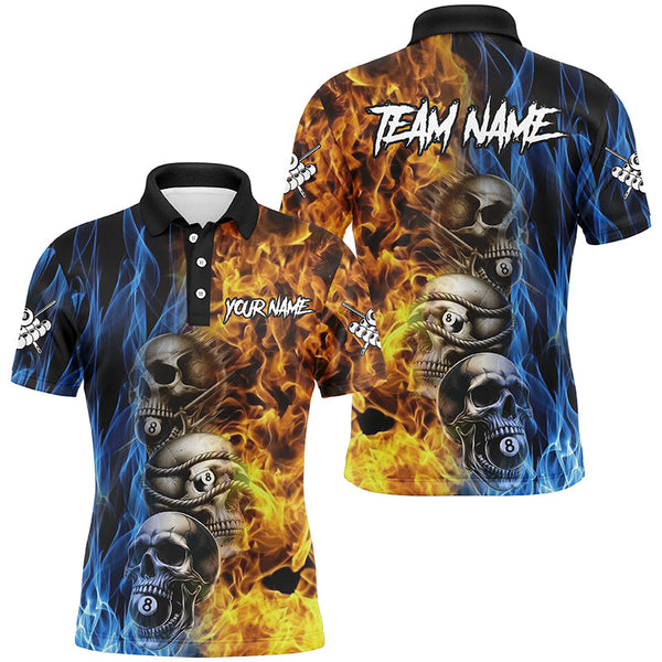 Maxcorners Personalized Unique Skull Fire Water 3D Billiard Shirts For Men, Billiard Jersey Apparel For Team