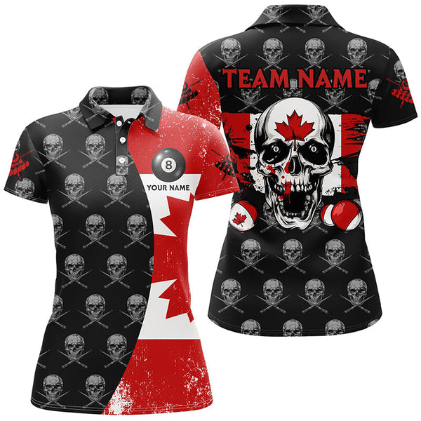 Maxcorners Grunge Canada Flag Skull Pattern Billiard Shirts Patriotic Unique Billiard Jerseys