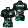 Maxcorners Turquoise Funny Skull 8 Ball Pool Shirt For Men Custom Billiard Team Jersey Polo & 1/4 Zip LM2007