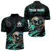 Maxcorners Turquoise Funny Skull 8 Ball Pool Shirt For Men Custom Billiard Team Jersey Polo & 1/4 Zip LM2007