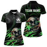 Maxcorners Green Funny Skull 8 Ball Pool Shirt For Men Custom Billiard Team Jersey Polo & 1/4 Zip LM2007