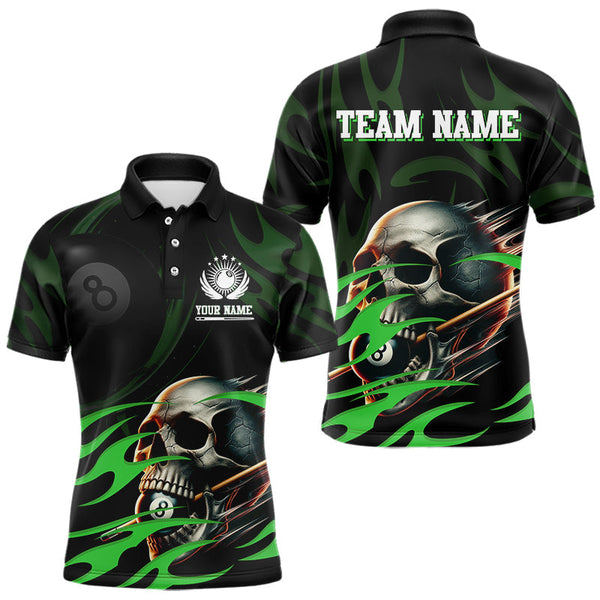 Maxcorners Green Funny Skull 8 Ball Pool Shirt For Men Custom Billiard Team Jersey Polo & 1/4 Zip LM2007