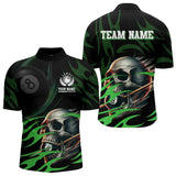 Maxcorners Green Funny Skull 8 Ball Pool Shirt For Men Custom Billiard Team Jersey Polo & 1/4 Zip LM2007