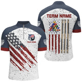 Maxcorners Billiard White Grunge American Flag Customized Name, Team Name 3D Polo Shirt