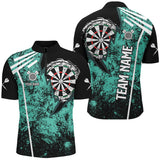 Maxcorners Personalized Grunge Darts Polo & Quarter Zip Shirts Custom Retro Darts Team Jerseys | Turquoise