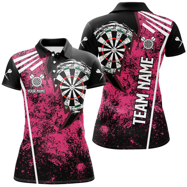 Maxcorners Personalized Grunge Darts Polo & Quarter Zip Shirts Custom Retro Darts Team Jerseys | Pink