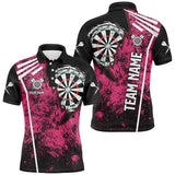 Maxcorners Personalized Grunge Darts Polo & Quarter Zip Shirts Custom Retro Darts Team Jerseys | Pink