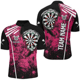 Maxcorners Personalized Grunge Darts Polo & Quarter Zip Shirts Custom Retro Darts Team Jerseys | Pink