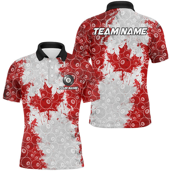 Maxcorners Canadian Leaf 8 Ball Pattern Billiard Jersey Customized Name, Team Name 3D Polo Shirt