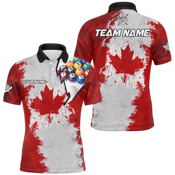 Maxcorners Canadian Leaf Billiard Balls Pool Billiard Jersey Customized Name, Team Name 3D Polo Shirt