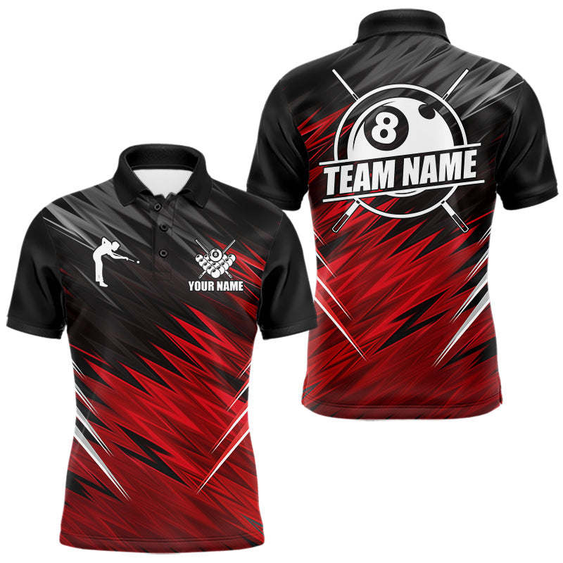 Maxcorners Black And Red 8 Ball Billiard Pool Shirts For Men Custom Billiard League Shirts, Pool Team Jersey