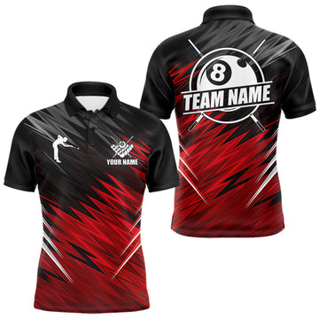 Maxcorners Black And Red 8 Ball Billiard Pool Shirts For Men Custom Billiard League Shirts, Pool Team Jersey