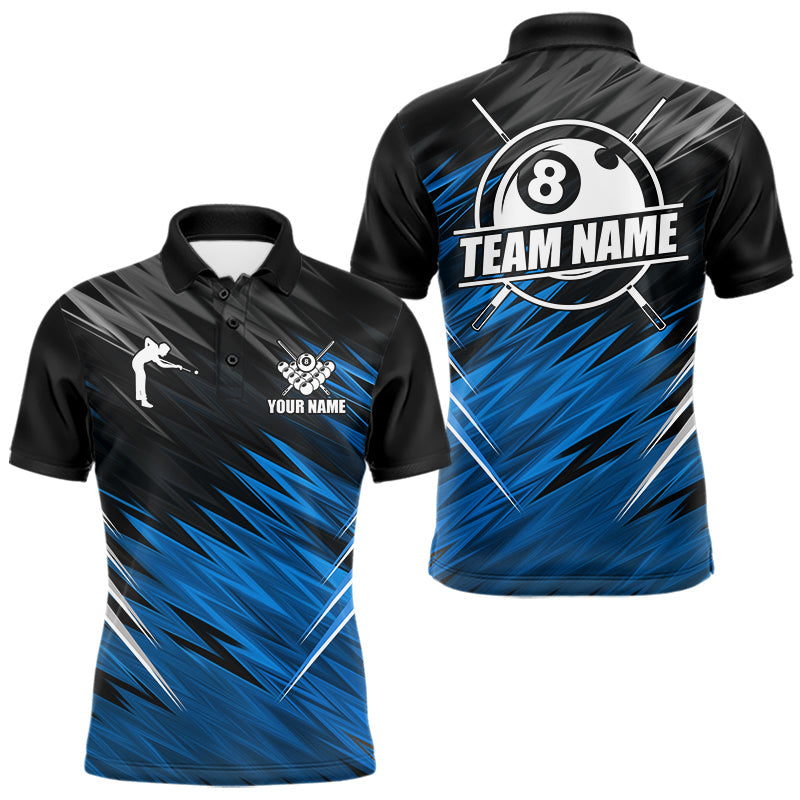 Maxcorners Black And Blue 8 Ball Billiard Pool Shirts For Men Custom Billiard League Shirts, Pool Team Jersey