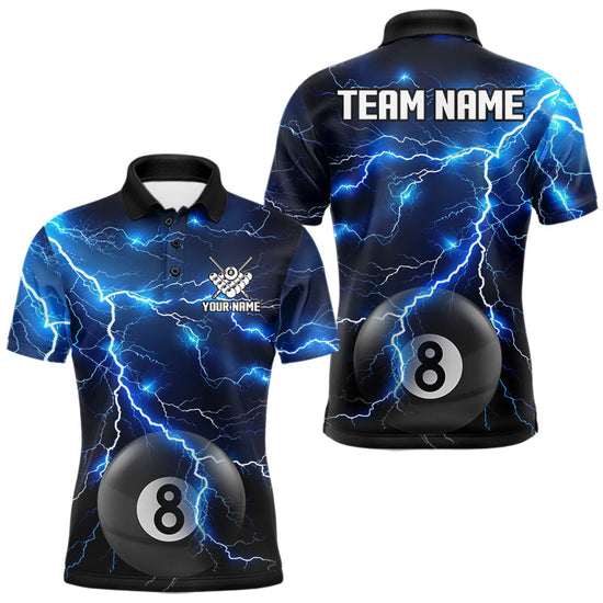 Maxcorners Blue 8 Ball Pool Lightning Thunder Billiard Jersey For Men Custom Pool Team Shirts Polo & 1/4 Zip
