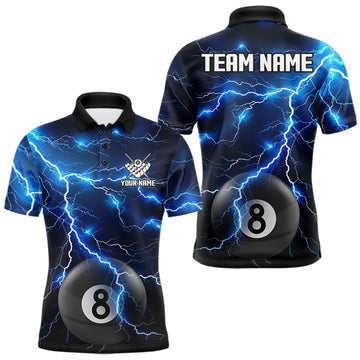Maxcorners Blue 8 Ball Pool Lightning Thunder Billiard Jersey For Men Custom Pool Team Shirts Polo & 1/4 Zip