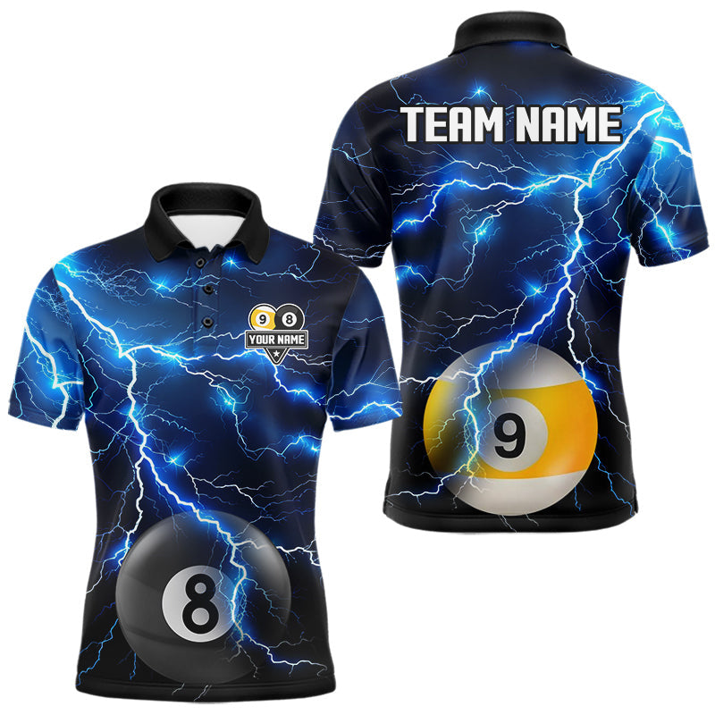 Maxcorners Blue Lightning Thunder 8 Ball & 9 Ball Billiard Jersey For Men Custom Pool Team Shirts Polo, 1/4 Zip