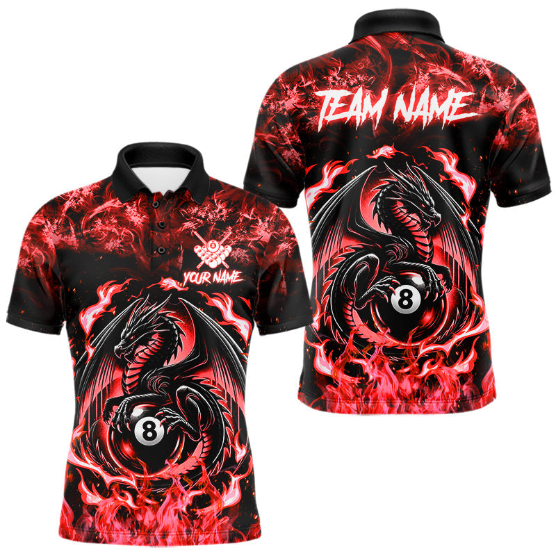 Maxcorners Black And Red Flaming Dragon 8 Ball Billiard Pool Shirt For Men Custom Billiard League Team Jersey