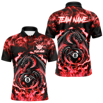 Maxcorners Black And Red Flaming Dragon 8 Ball Billiard Pool Shirt For Men Custom Billiard League Team Jersey