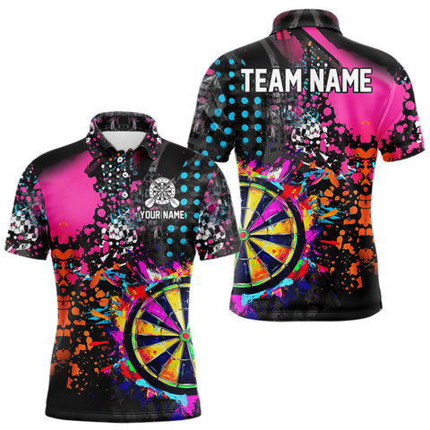 Maxcorners Personalized Colorful Grunge Funny Darts Shirt For Men Custom Darts Jersey Team Polo & 1/4 Zip MT1810
