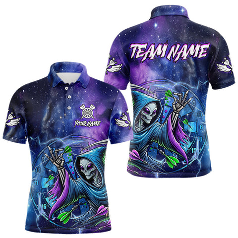 Maxcorners Funny Blue Purple Galaxy Alien Dart Shirts For Men Custom Glowing Dart Jersey Team Polo & 1/4 Zip MT1810