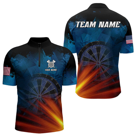 Maxcorners Glowing Orange And Blue Dart Polo & Quarter Zip Custom Men Dart Jerseys Team League Dart Shirts