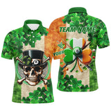 Maxcorners Billiard St Patrick'S Day Funny Skull Custom Shamrock Men Polo Shirt, Patrick Lucky Billiard Shirts