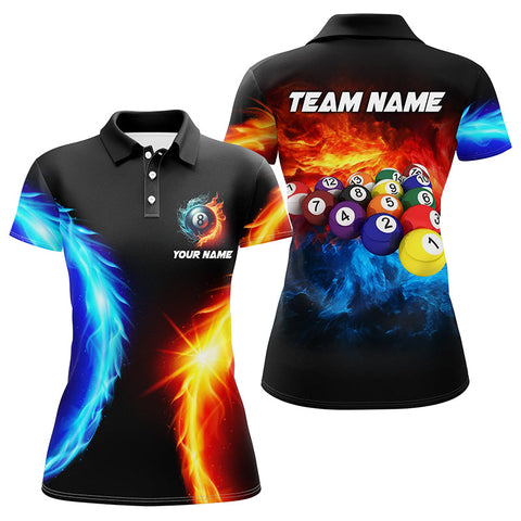 Maxcorners Personalized Water And Fire Billiard Balls 3D Printed Women Polo Shirts