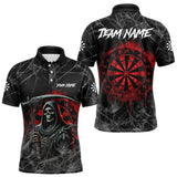 Maxcorners Black And Red Smoke Grim Reaper Funny Dart Shirts For Men Custom Dart Jerseys, Darts Clothing
