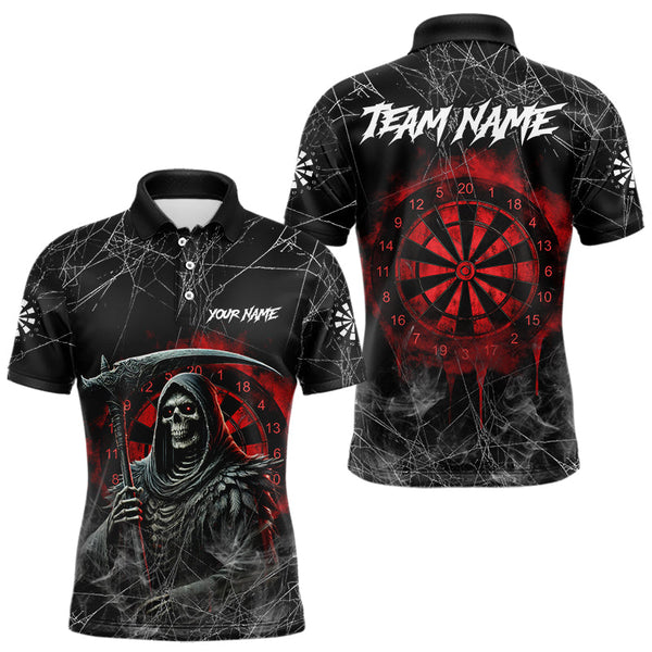 Maxcorners Black And Red Smoke Grim Reaper Funny Dart Shirts For Men Custom Dart Jerseys, Darts Clothing