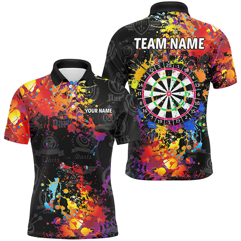 MaxCorners Dart Colorful Paint Customized Name, Team Name 3D Polo Shirt Unisex