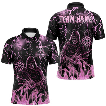 Maxcorners Pink Grim Reaper Fire Flame Darts Shirts For Men Custom Thunder Lightning Darts Team Jersey LM2607
