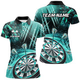 Maxcorners Personalized 3D Glitter Men Darts Shirts Custom Team Dart League Shirts Dart Jerseys |Turquoise