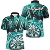 Maxcorners Personalized 3D Glitter Men Darts Shirts Custom Team Dart League Shirts Dart Jerseys |Turquoise