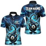 Maxcorners Blue Lightning Thunder Scorpion 8 Ball Pool Polo & 1/4 Zip For Men Custom Billiard Team Jersey MT2009