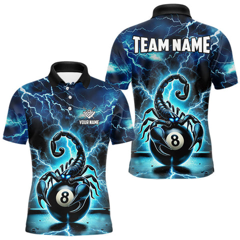 Maxcorners Blue Lightning Thunder Scorpion 8 Ball Pool Polo & 1/4 Zip For Men Custom Billiard Team Jersey MT2009