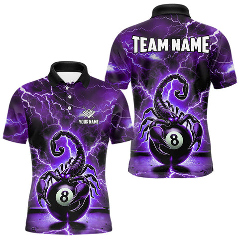 Maxcorners Purple Thunder Lightning Scorpion 8 Ball Pool Polo & 1/4 Zip For Men Custom Billiard Team Jersey MT2009
