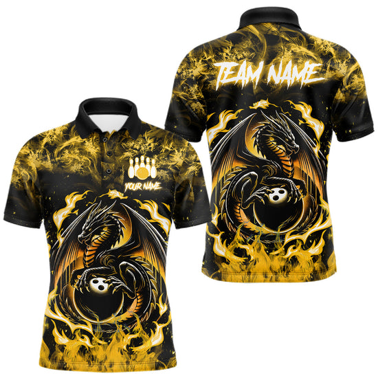 Maxcorners Black And Yellow Flaming Dragon Bowling Jersey For Men Custom Bowling League Team Shirts