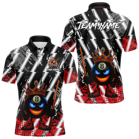 Maxcorners Funny 8 Ball Pool Crown Billiard Shirt For Men Custom Billiard Jersey Team Polo & 1/4 Zip |Red LM2110