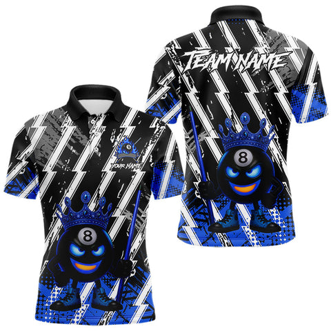 Maxcorners Funny 8 Ball Pool Crown Billiard Shirt For Men Custom Billiard Jersey Team Polo & 1/4 Zip |Blue LM2110