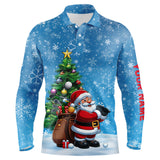 Maxcorners Funny 3D Santa Christmas Pine Tree Blue Golf Jersey Customized Name 3D Shirt Unisex