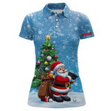 Maxcorners Funny 3D Santa Christmas Pine Tree Blue Golf Jersey Customized Name 3D Shirt Unisex