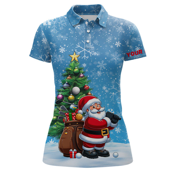 Maxcorners Funny 3D Santa Christmas Pine Tree Blue Golf Jersey Customized Name 3D Shirt Unisex