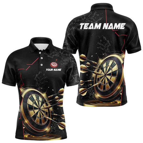 Maxcorners Custom Black And Golden Dart Shirts For Men, Personalized Glowing Darts Team Jerseys Darts Uniform