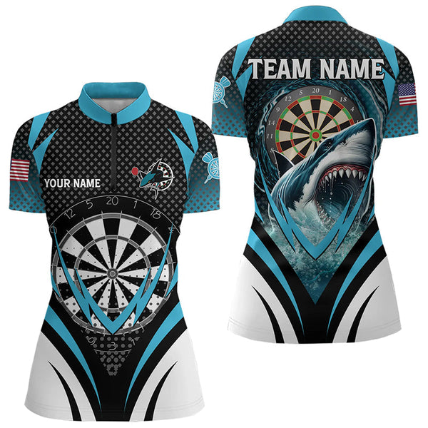 Maxcorners Personalized Blue Dartboard With Shark Men Dart Shirts Custom Darts League Dart Team Jerseys