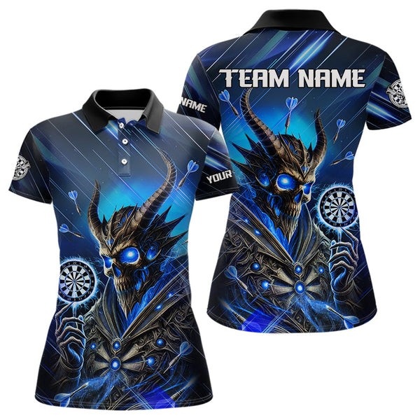 Maxcorners Personalized Blue Glowing Grim Reaper Dart Shirt Polo For Men & Women, Quarter Zip For Men Custom Skull Dart Jersey