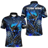 Maxcorners Personalized Blue Glowing Grim Reaper Dart Shirt Polo For Men & Women, Quarter Zip For Men Custom Skull Dart Jersey