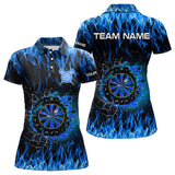 Maxcorners Personalized Blue Flaming Fire Dart Shirts With Pocket For Men Custom Dart Jersey, Darts Team Shirt