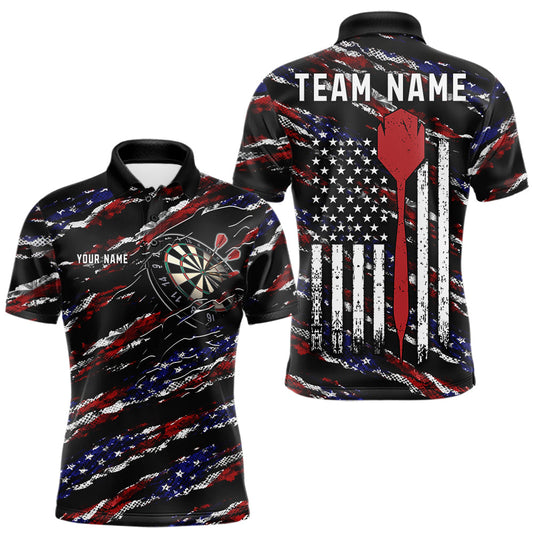 Maxcorners Black American Flag Darts Shirt For Men, Custom Patriotic Darts Team Jersey, Darts Gifts LM2306